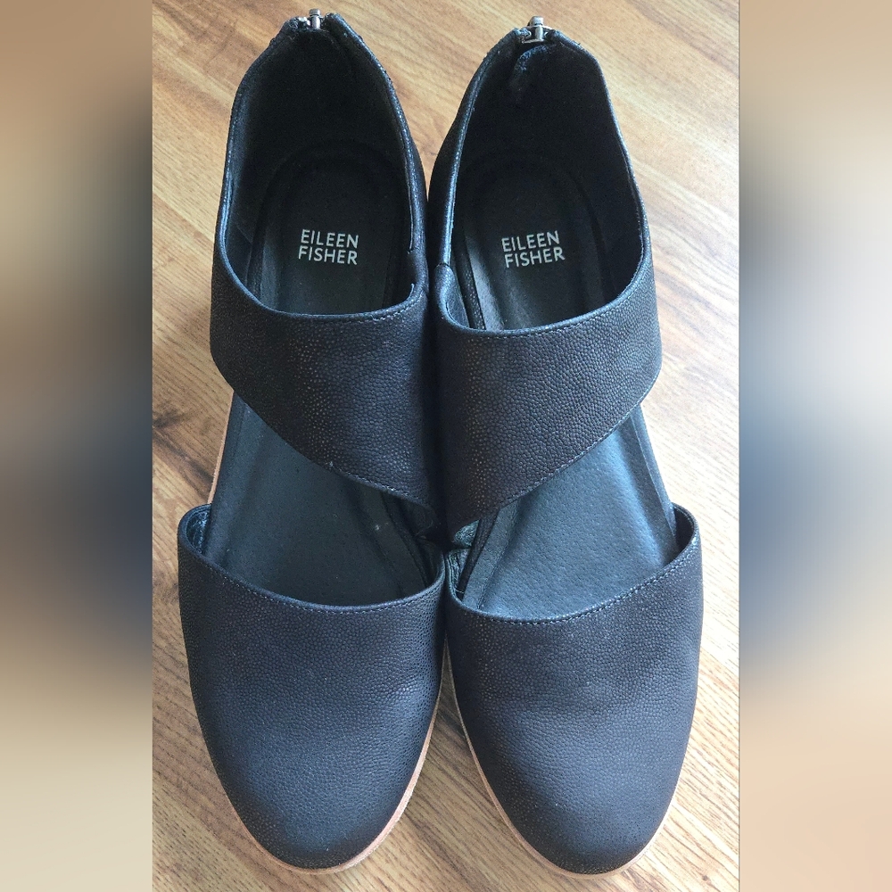 Eileen Fisher Black Match Cutout Demi Wedge Oxford Suede Leather Women's 11 - Picture 5 of 10